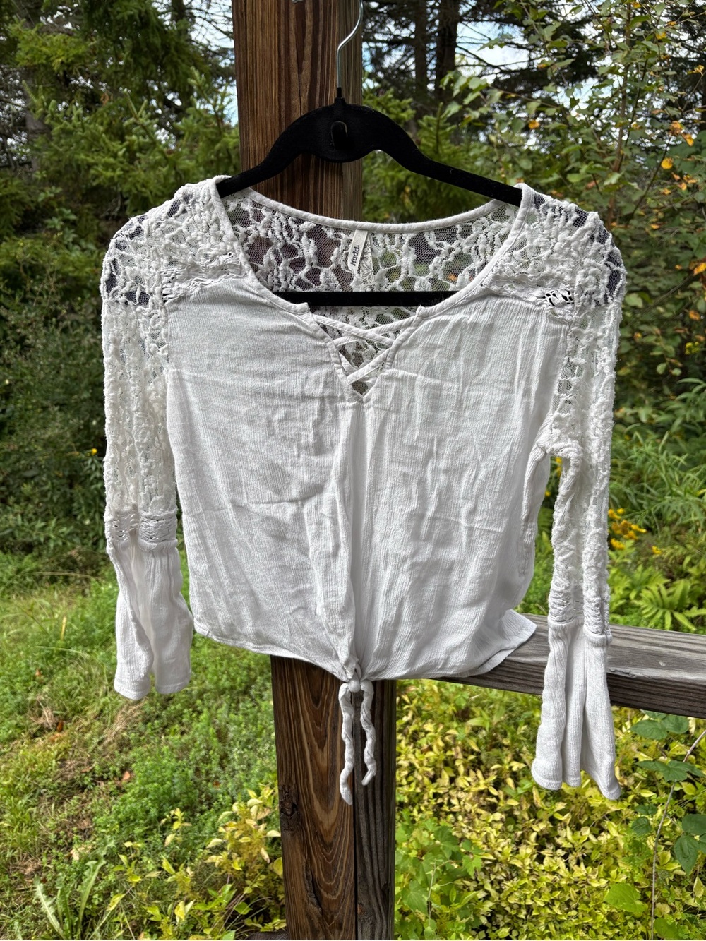 Mudd White Lace-Trim Tie-Front Women's Blouse
